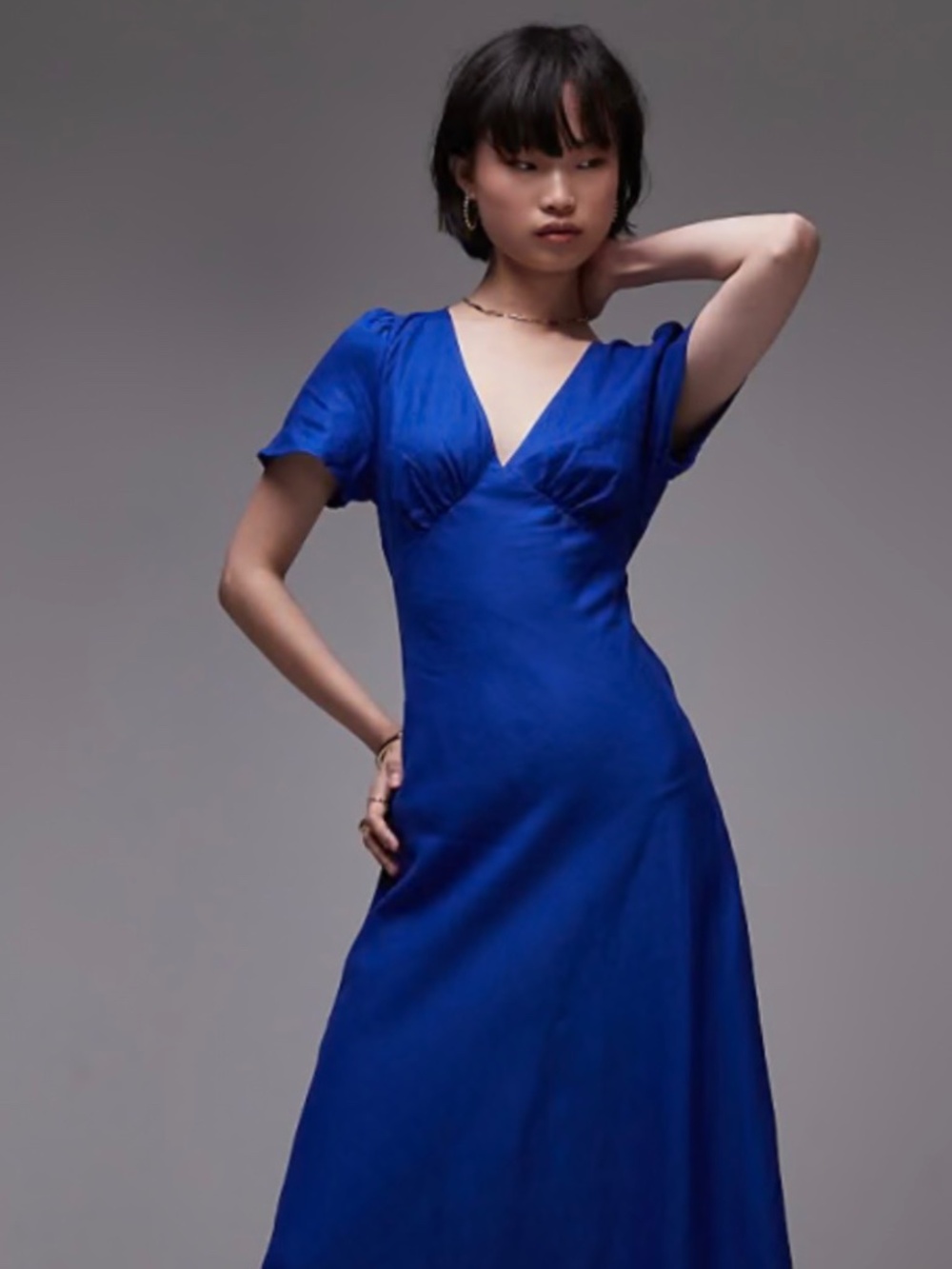 Mango linen blend short sleeve midi dress